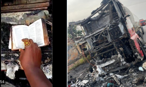 Bible survives intense blaze inside burnt fuel tanker