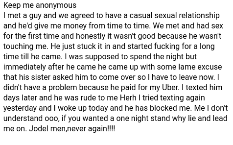 Hook-up gone wrong - lady cries out