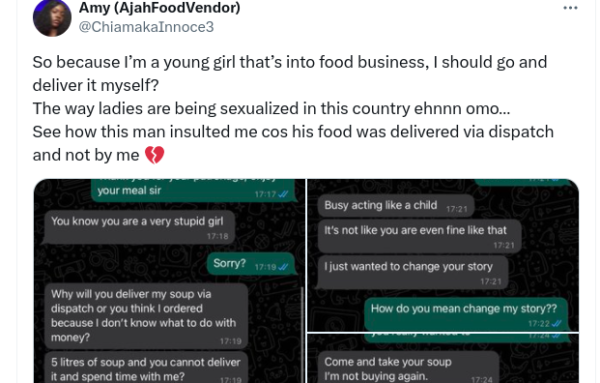 “Na dispatch I wan chop?” Customer asks female vendor who uses dispatch rider to deliver soup