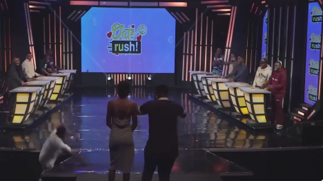 (Video) Date Rush contestant falls off stage while wooing a lady with love song