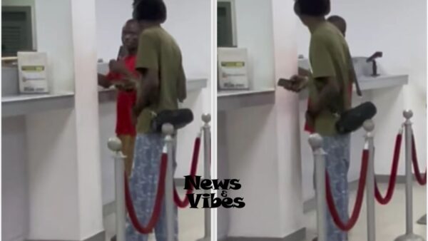 Customers and staff left baffled as man insists on playing music in bank (video)