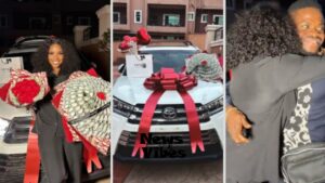 (Video) Lady overjoyed as husband gifts her new car in sweet surprise