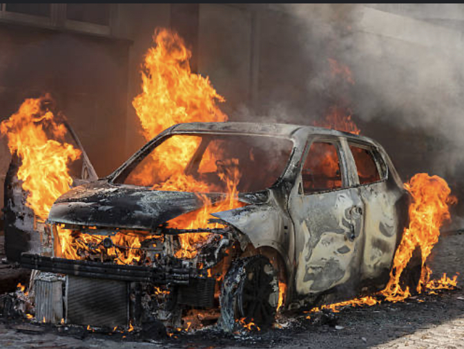 Speeding Nissan Crashes, Bursts Into Flames – Firefighters to the Rescue on Asamankese-Suhum Highway