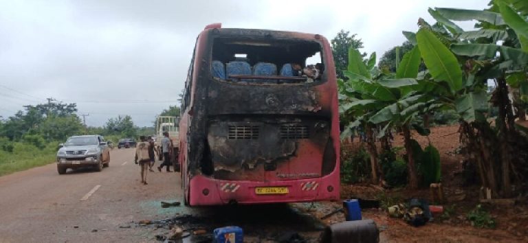 Accra–Asawinso Bus Catches Fire—Passengers Escape, Belongings Lost