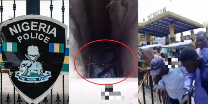 Drama as Police Officer Falls into Open Pit While Chasing Motorcyclist